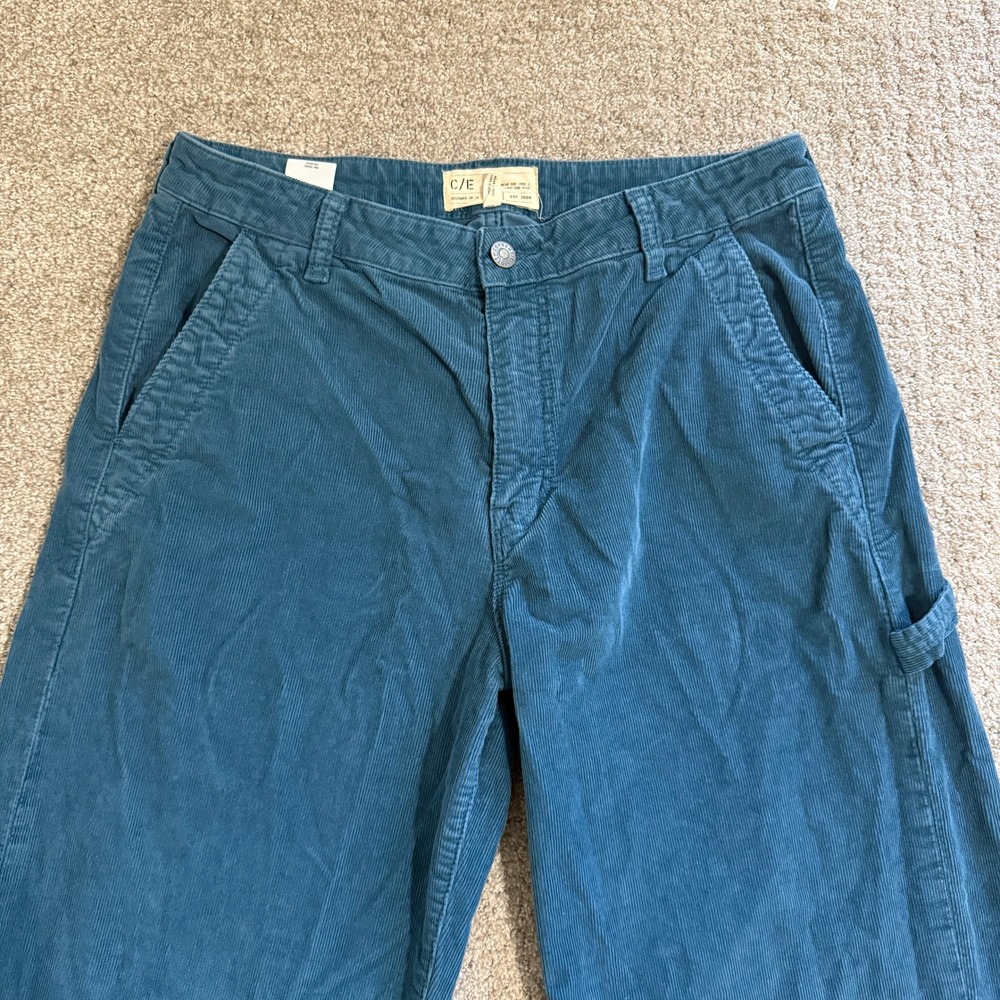 Current Elliott Painter Teal Blue Corduroy Carpenter Wide Leg Pants 30 Utility - Picture 2 of 12